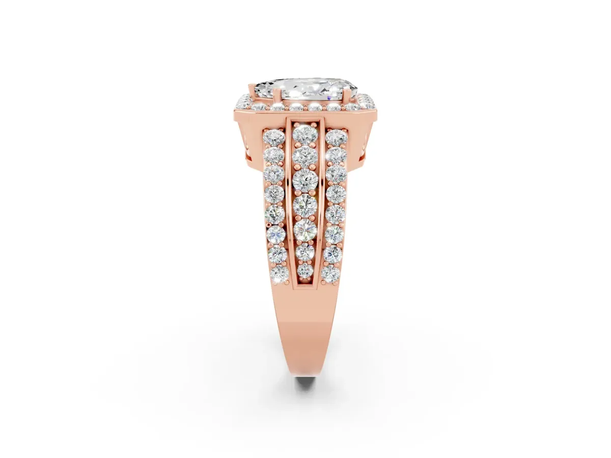 Pear Cut Halo Moissanite Ring with Round Split Shank and Prong Setting Rose gold