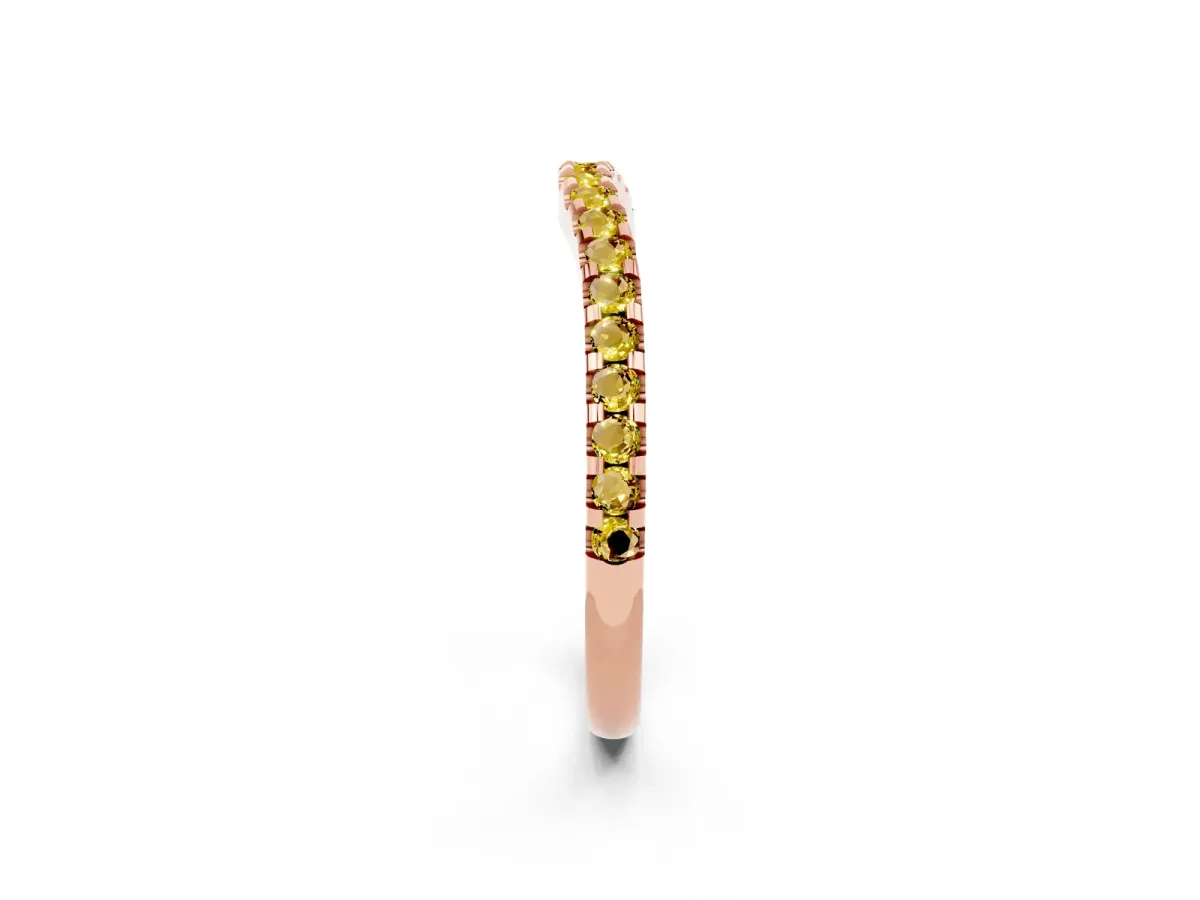 Round Yellow Sapphire Pavé Curved Wedding Band Rose gold