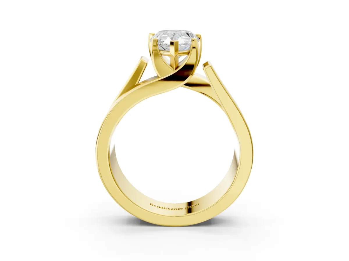 Modern Tension Set Pear Cut Diamond Solitaire Wide Band Ring Yellow gold