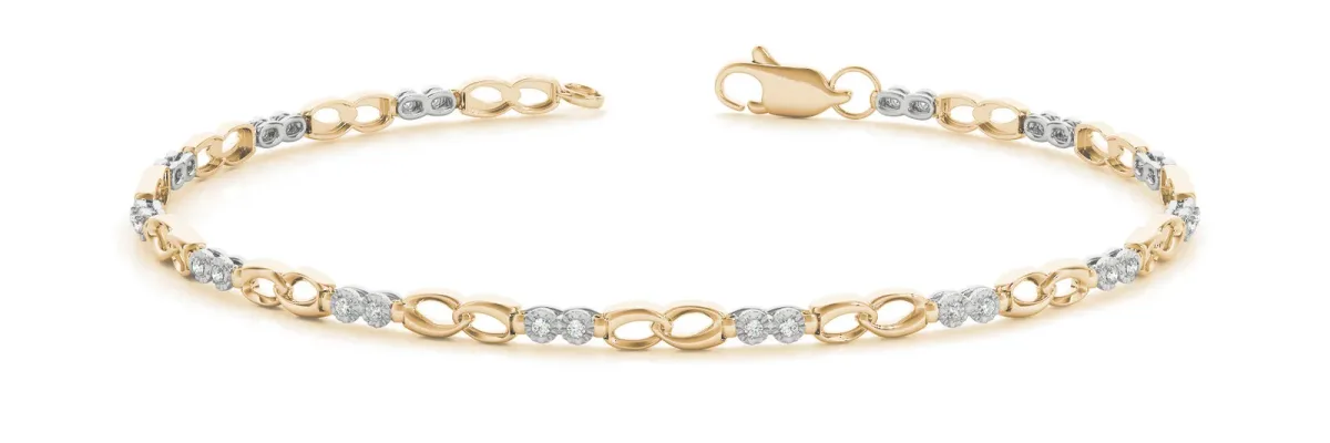 Round Diamond Infinity Link Tennis Bracelet with Bezel Setting Yellow gold