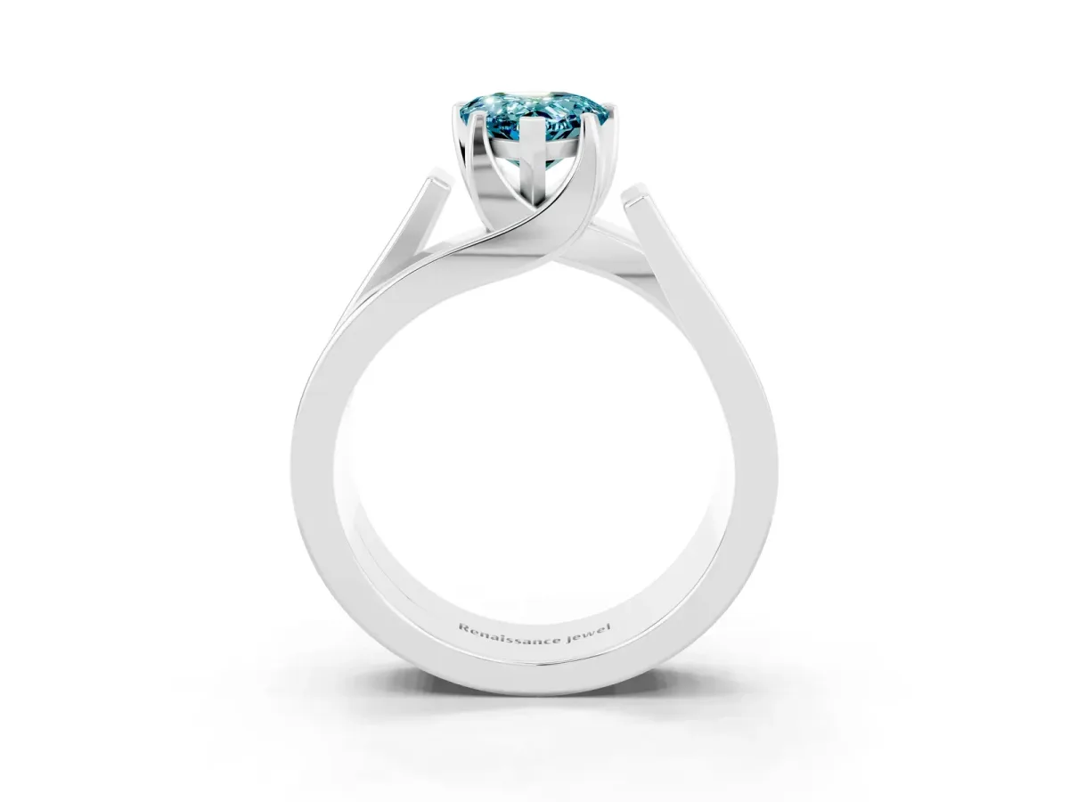 Modern Tension Set Pear Cut Blue Topaz Solitaire Wide Band Ring Silver