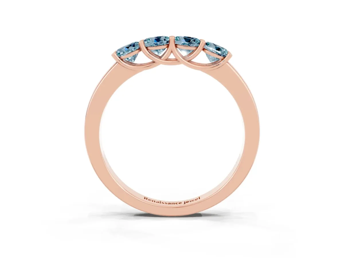 Four-Stone Round Aquamarine Prong-Set Band Rose gold