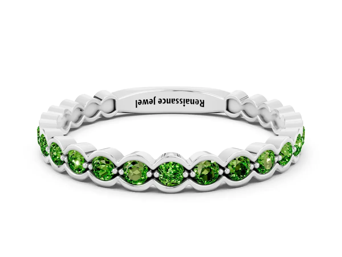 Round Peridot Bezel Set Eternity Band White gold