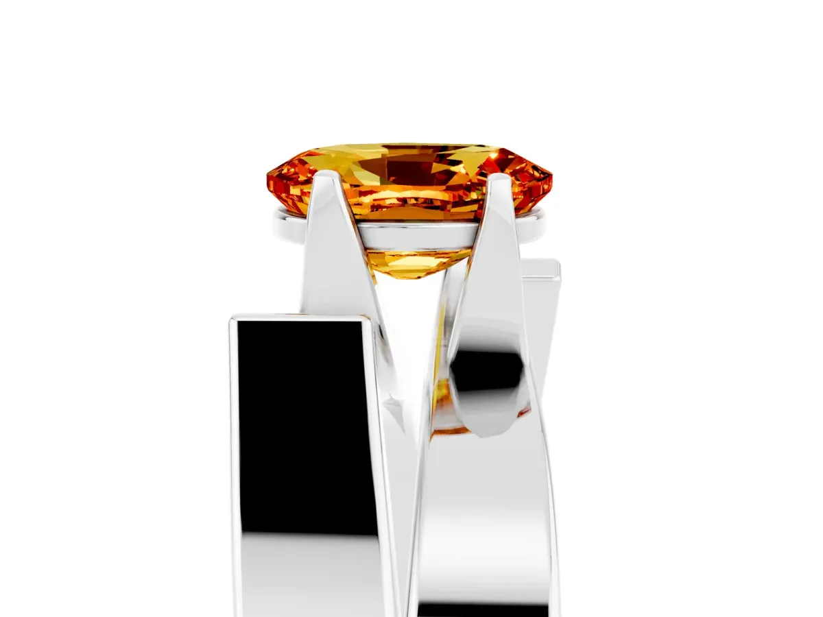 Modern Tension Set Oval Cut Citrine Solitaire Wide Band Ring Silver
