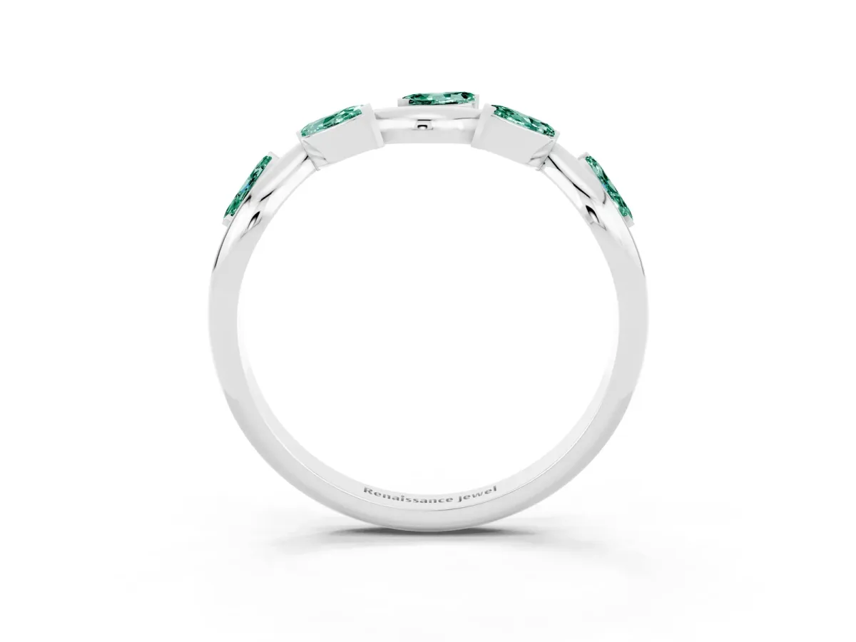 Marquise Green Sapphire Twisted Band with Prong Setting Silver