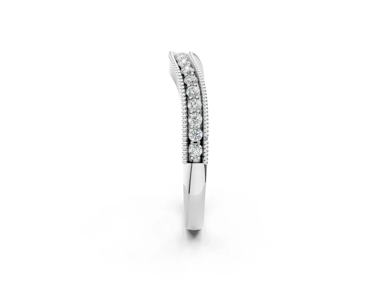 Pavé Round Diamond Contour Band with Milgrain Edge Silver