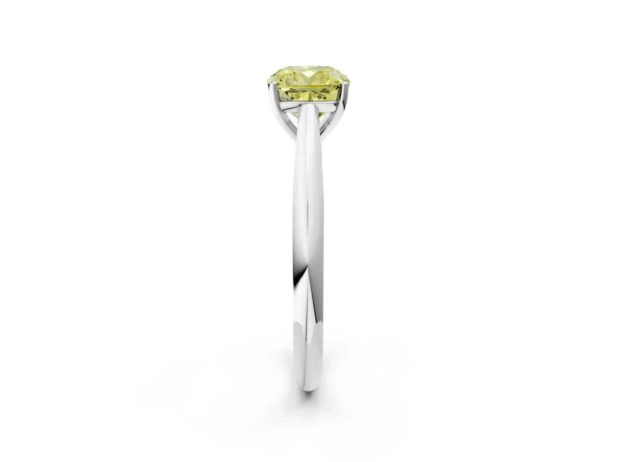 Fancy Yellow Cushion Cut Diamond Solitaire Engagement Ring with Cathedral Setting and Four-Prong Mount Silver