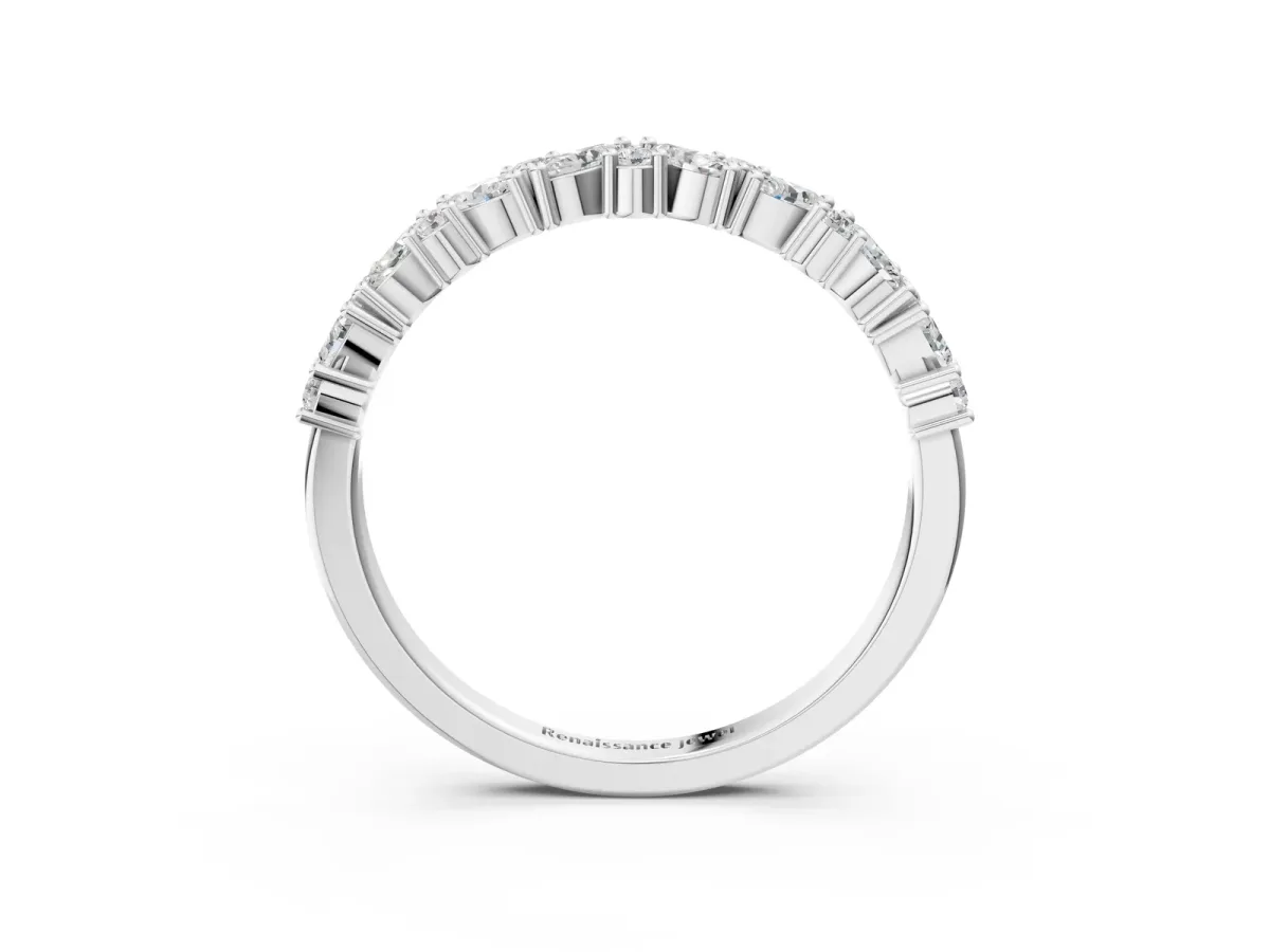 Marquise and Round Diamond Vine Eternity Band with Prong Setting Silver