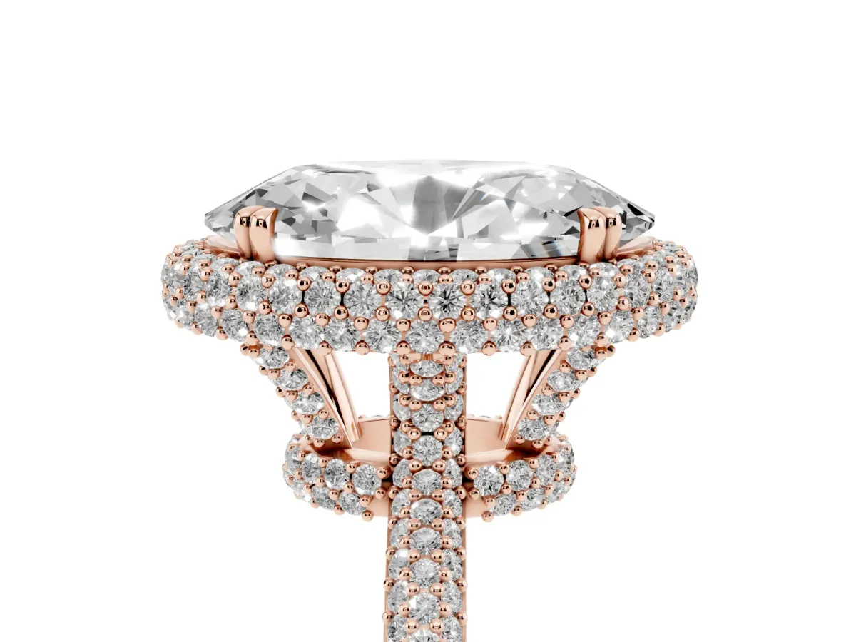 Oval Diamond Halo Ring with Round Diamond Accents Rose gold