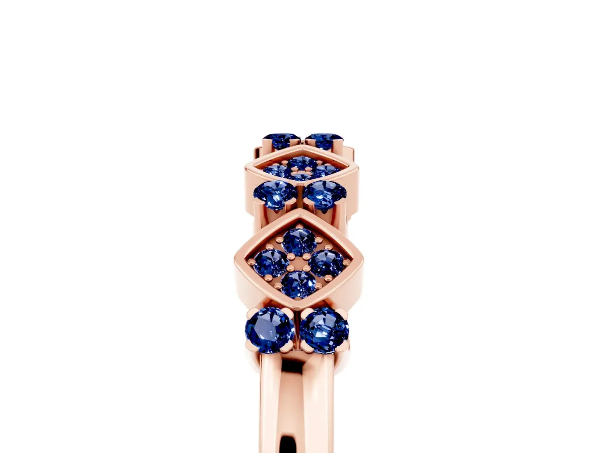 Pavé Cushion Blue Sapphire Cluster Eternity Band with Prong Setting Rose gold