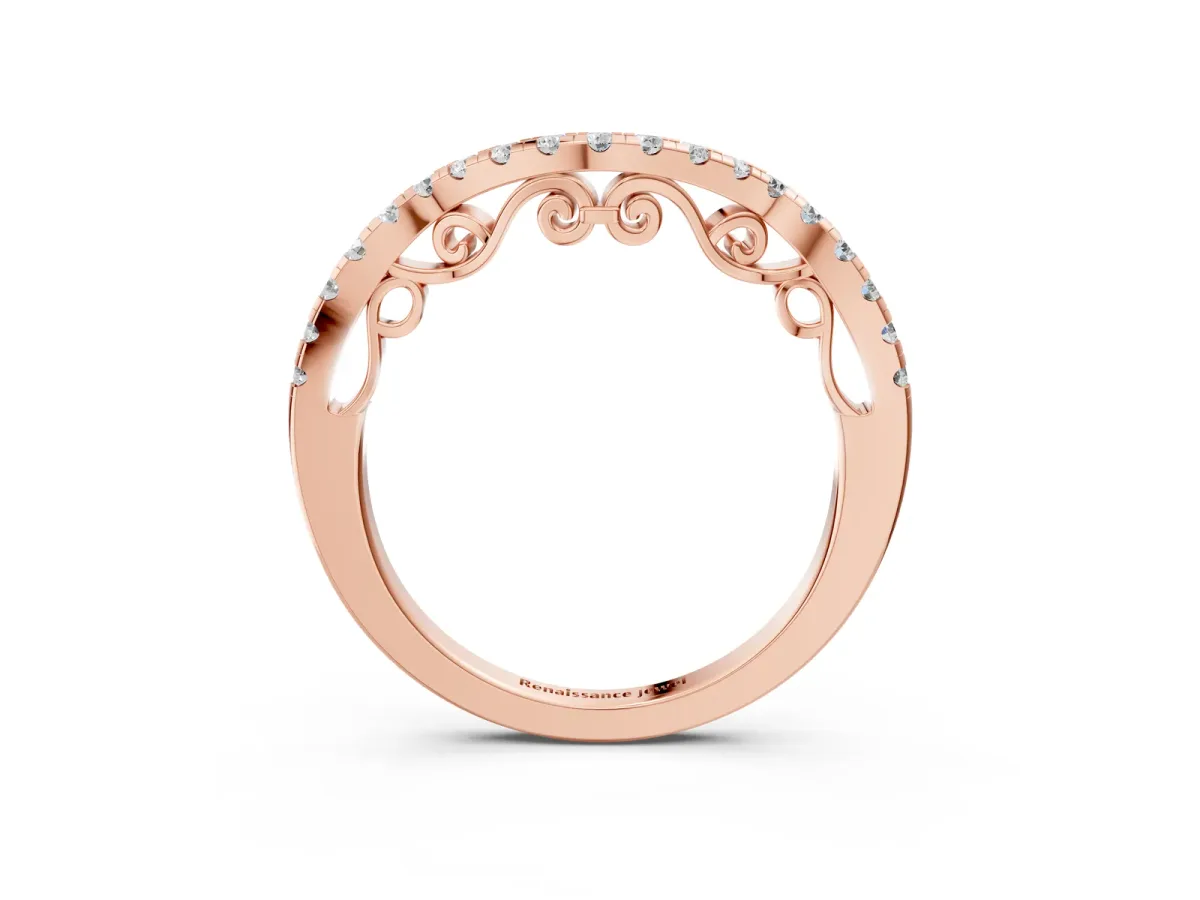 Curved Diamond Pavé Round Eternity Band with Shared Prong Setting Rose gold