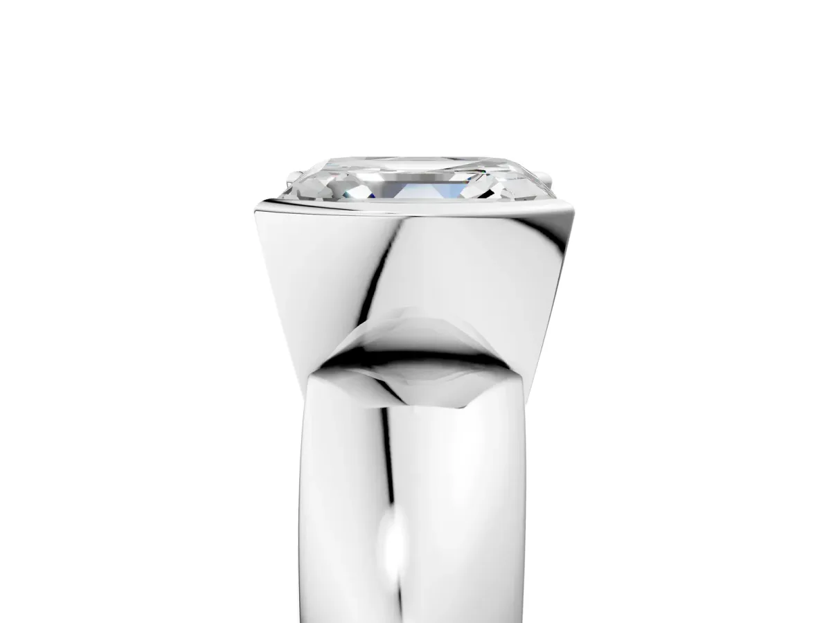Asscher Cut Solitaire Tension Set Diamond Ring with Wide Band Platinum