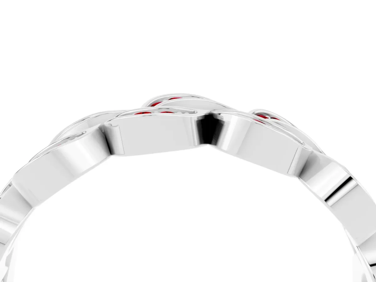 Pavé Round Ruby Interlocking Eternity Band with Bezel Prong Setting Platinum