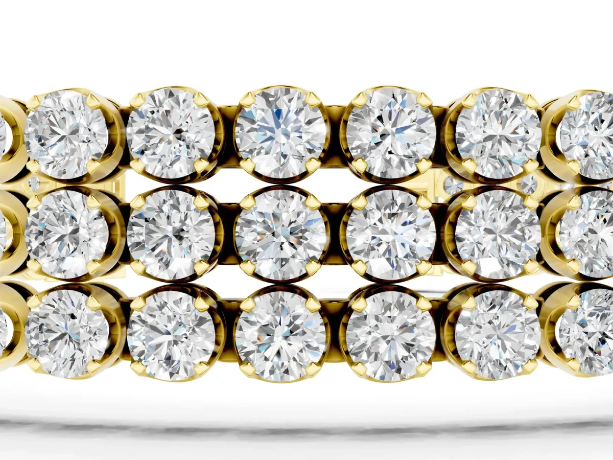 Three-Row Round Diamond Tennis Bracelet with Bezel Setting Yellow gold