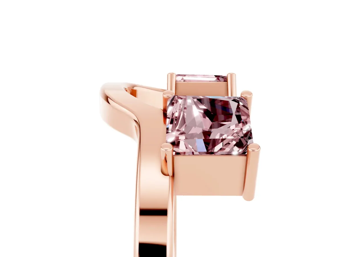 Princess Cut Morganite Two-Stone Open Band Ring with Four-Prong Setting Rose gold
