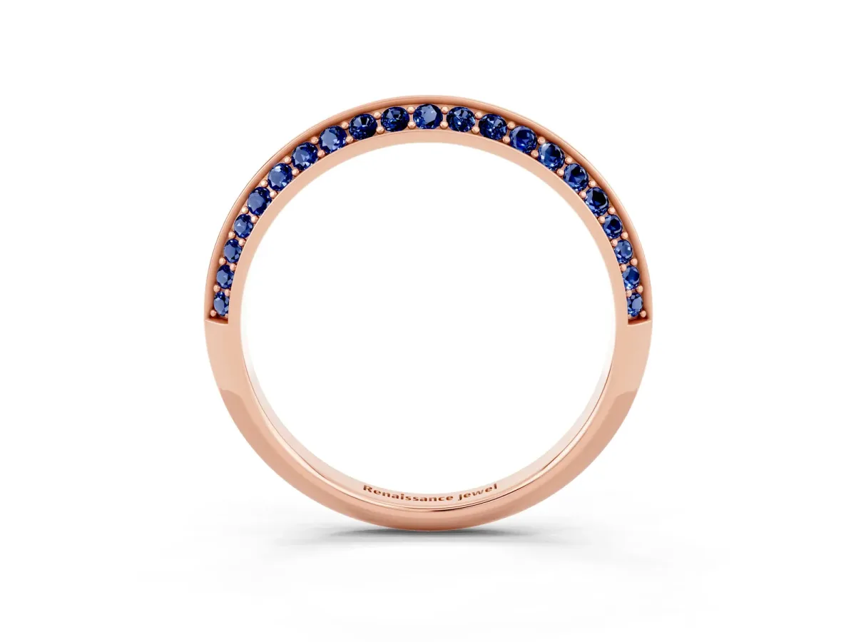 Double Row Pavé Round Blue Sapphire Eternity Band with Channel Setting Rose gold