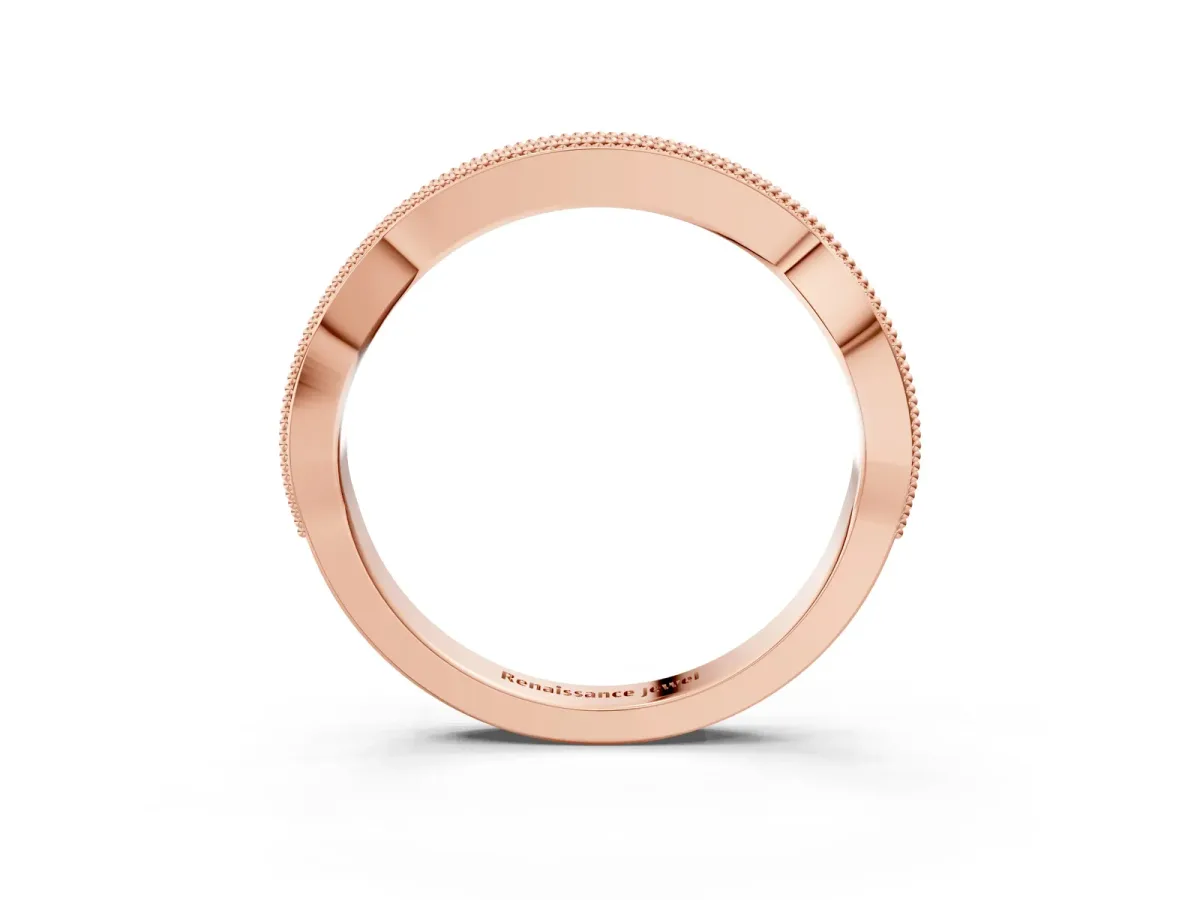 Milgrain Channel-Set Round Diamond Contour Band Rose gold