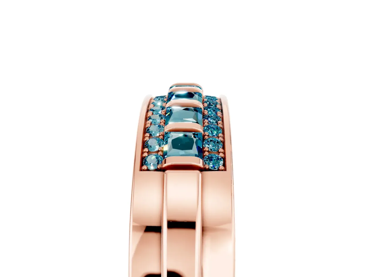 Bar-Set Princess Cut Blue Topaz Pavé Band Rose gold
