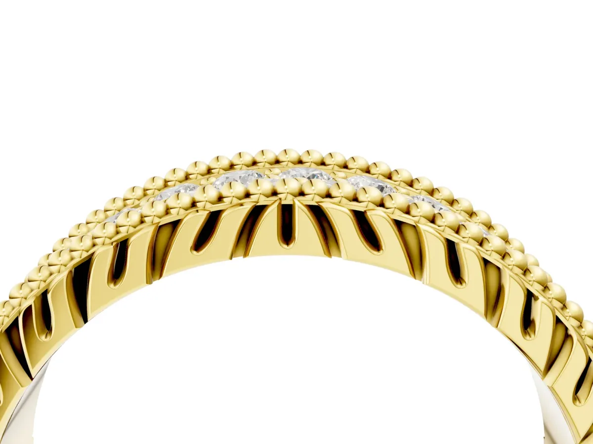 Round Cut Diamond Pave Eternity Band with Bead Prong Setting Yellow gold