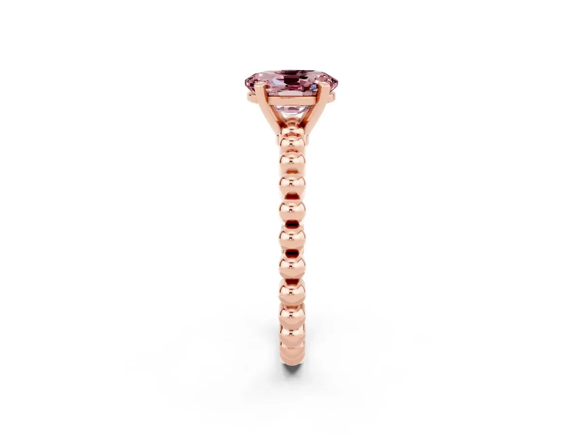 Oval Cut Morganite Solitaire Ring with Beaded Band and Prong Setting Rose gold