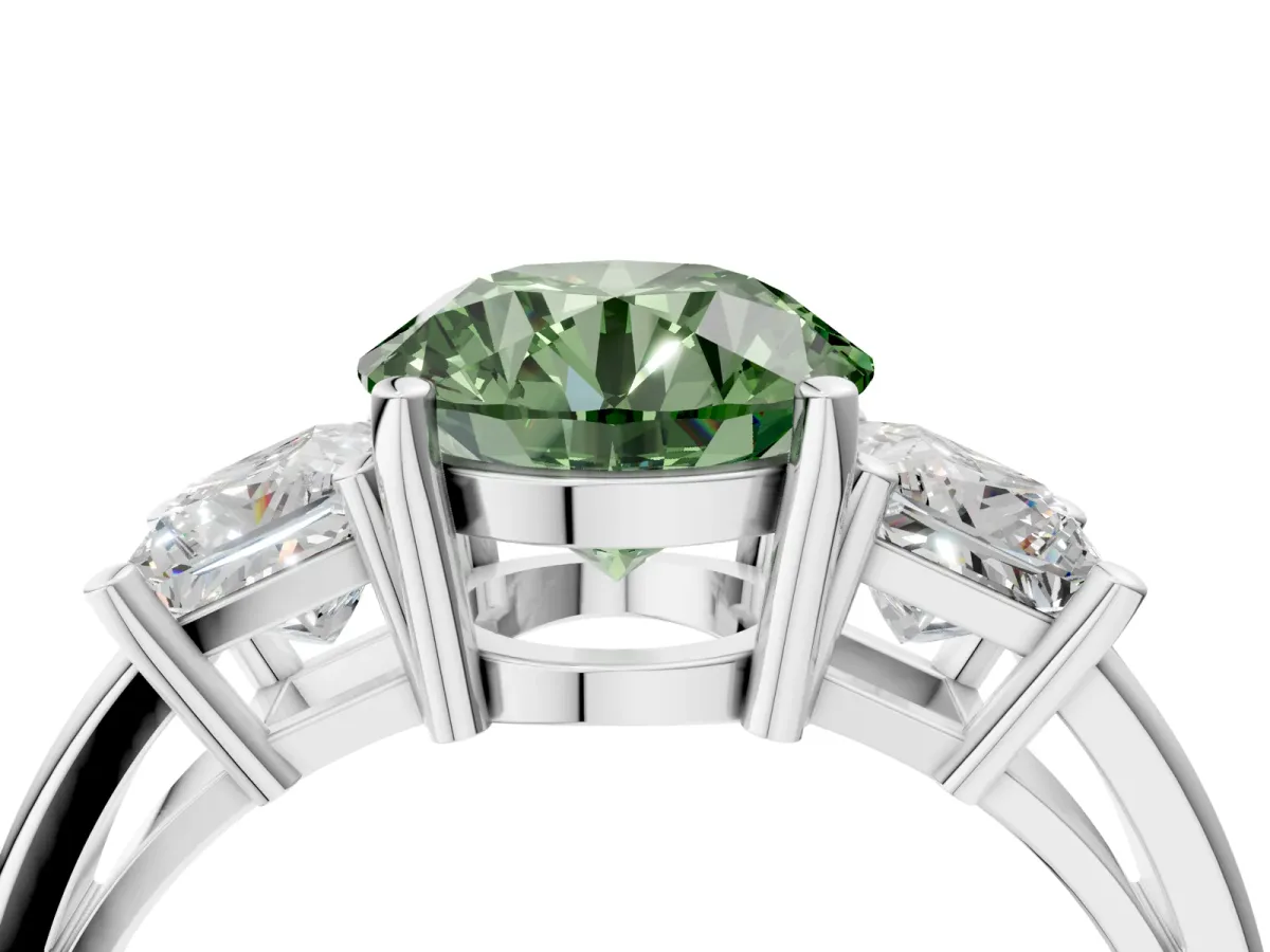Fancy Green Three-Stone Round Cut Cut Solitaire Ring with Prong Setting White gold