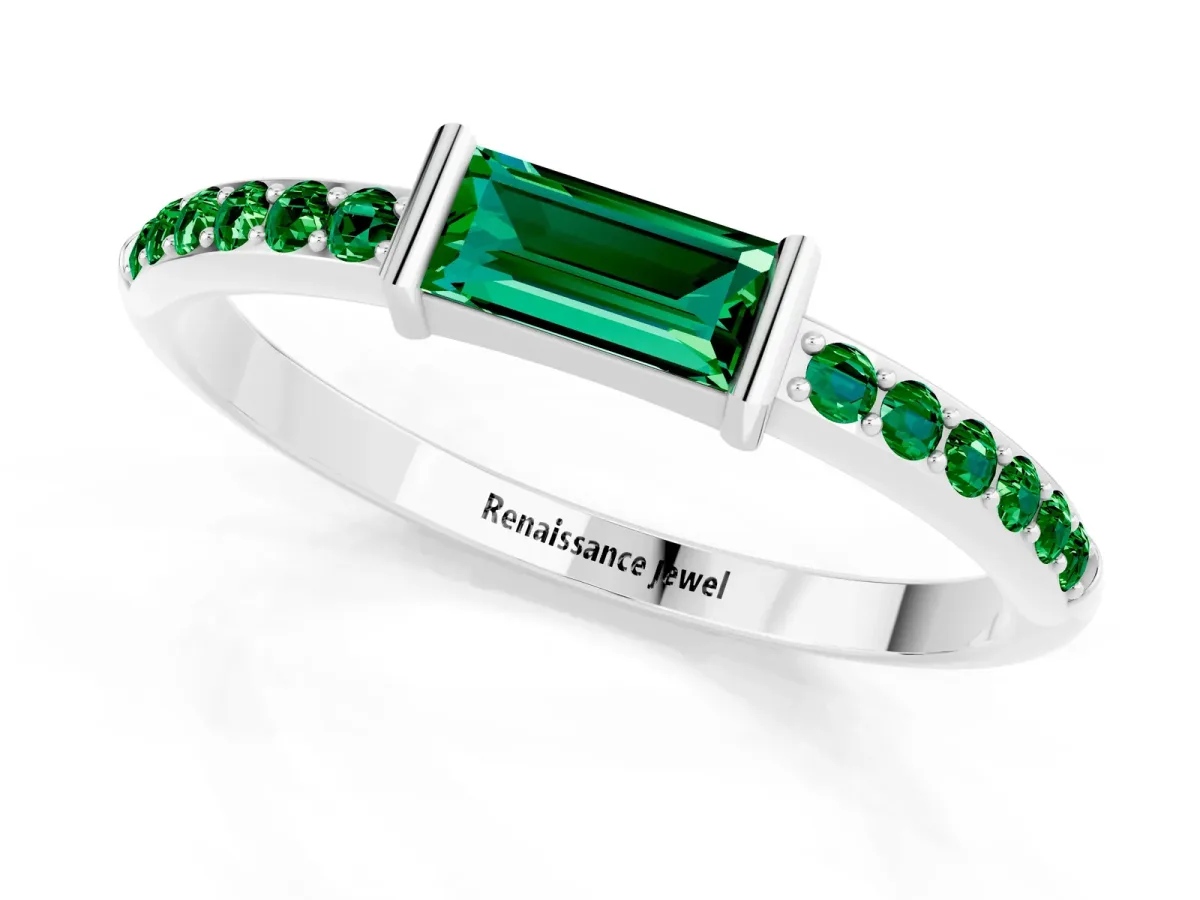 Baguette Emerald Pavé Band with Bar Setting Platinum