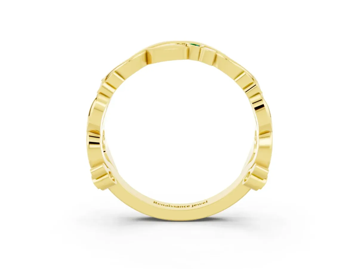 Round Emerald Leaf Eternity Band with Bezel Setting Yellow gold