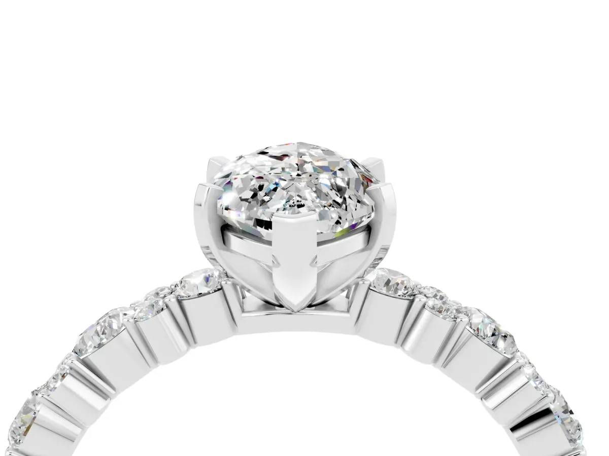 Marquise Cut Moissanite Side Stone Solitaire Ring with Round and Four-Prong Setting Silver