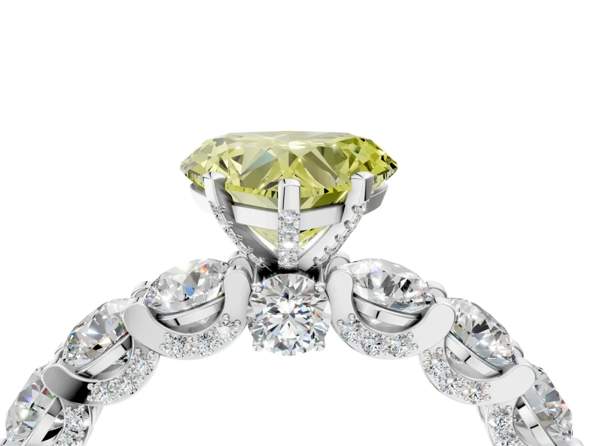 Fancy Yellow Heart Cut Diamond Side Stone Engagement Ring with Four-Prong Setting White gold
