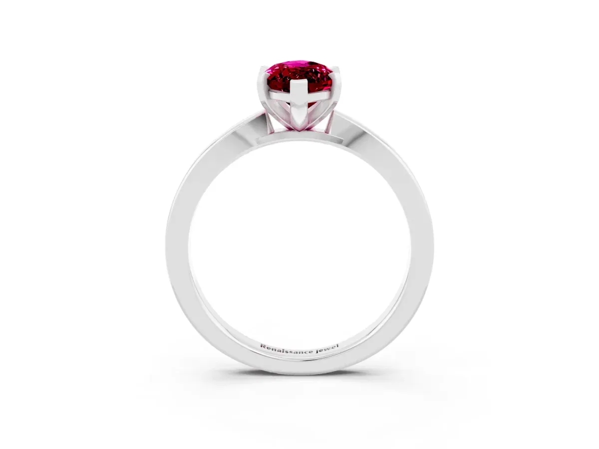 Marquise Cut Garnet Solitaire Engagement Ring with Classic Band and Four-Prong Setting Silver