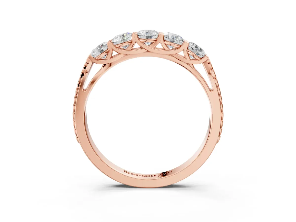Five-Stone Round Diamond Prong-Set Band Rose gold