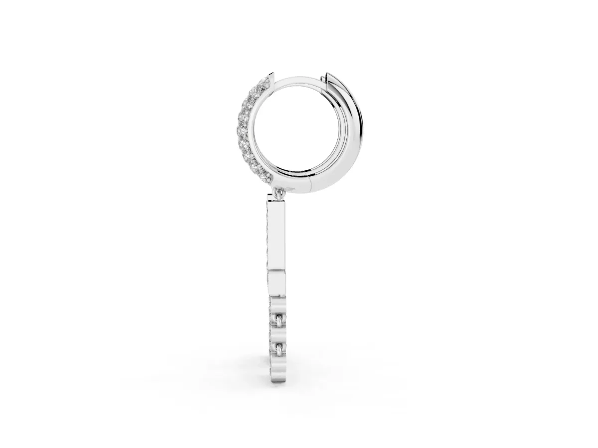 Round Diamond Initial L Huggie Hoop Earrings Platinum