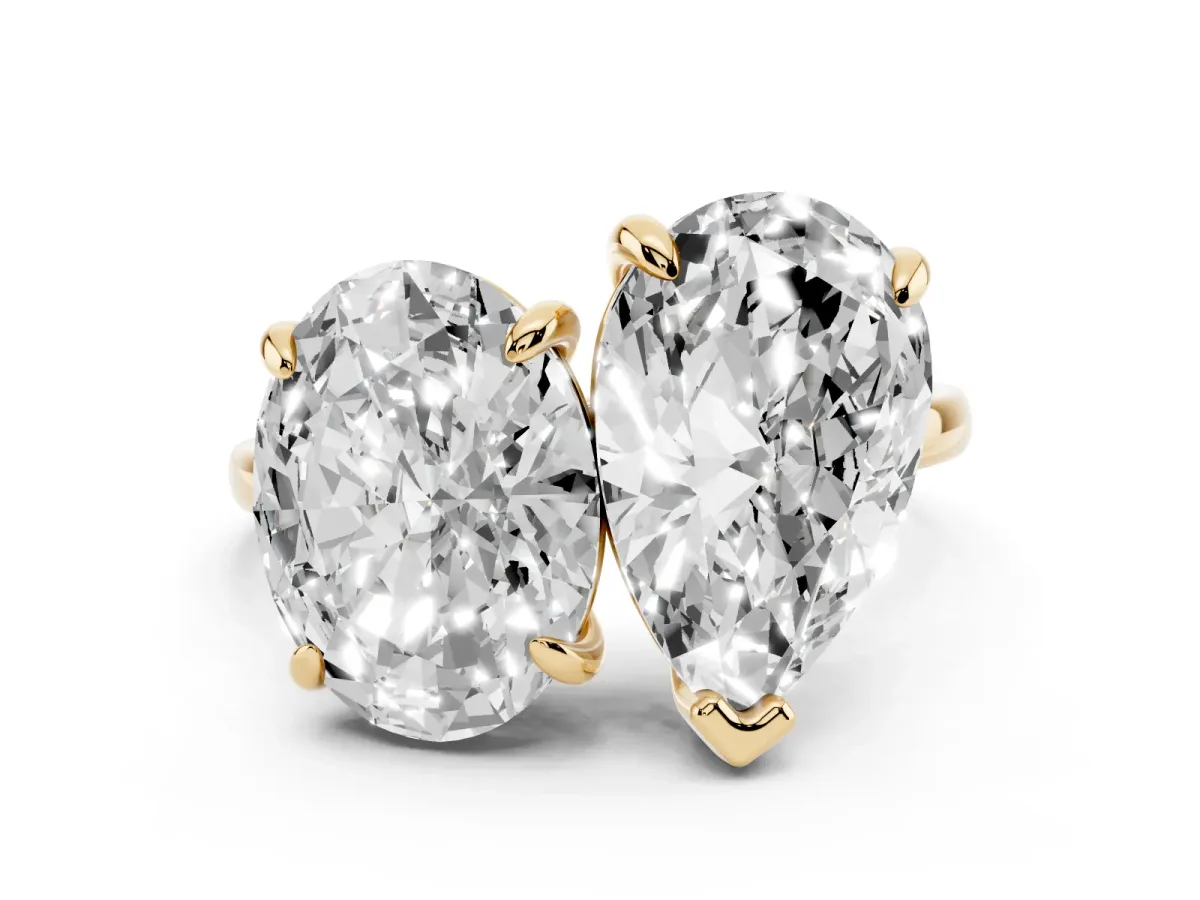 Oval and Pear Toi Moi Ring with Prong Setting and Plain Band Yellow gold