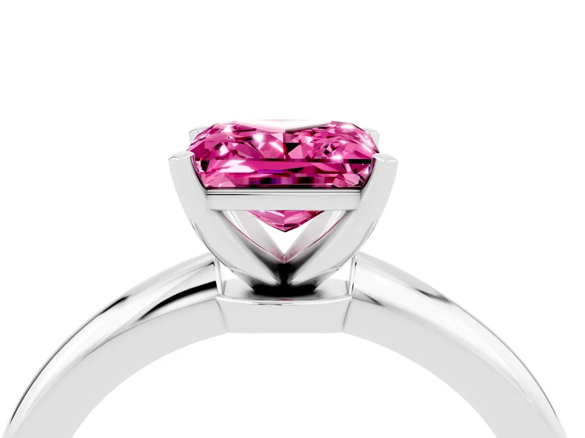 Princess Cut Pink Sapphire Solitaire Ring with Six-Prong Setting and Classic Band Silver