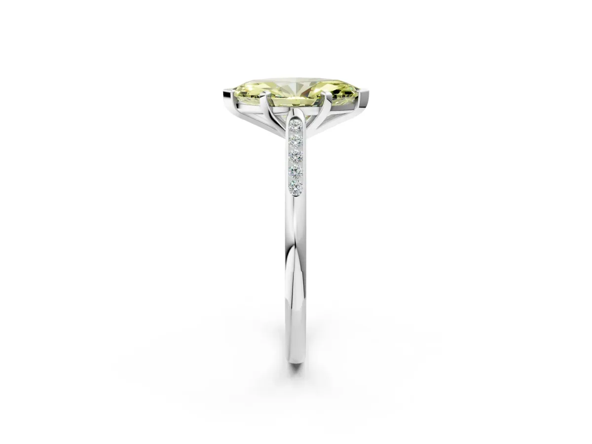 Fancy Yellow Marquise Cut Diamond Solitaire Ring with Channel Set Round Band and Prong Setting Silver
