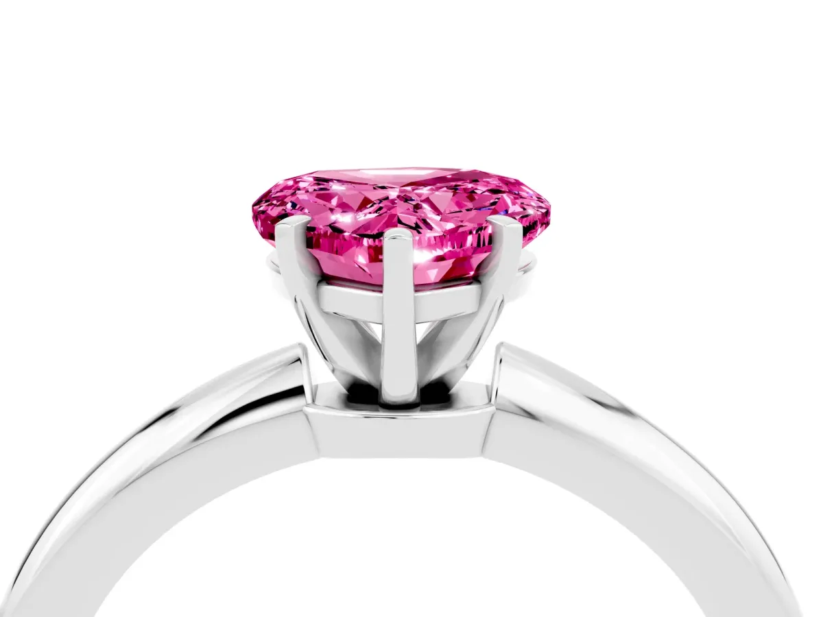 Heart Cut Pink Sapphire Solitaire Ring with Six-Prong Setting and Classic Band Silver