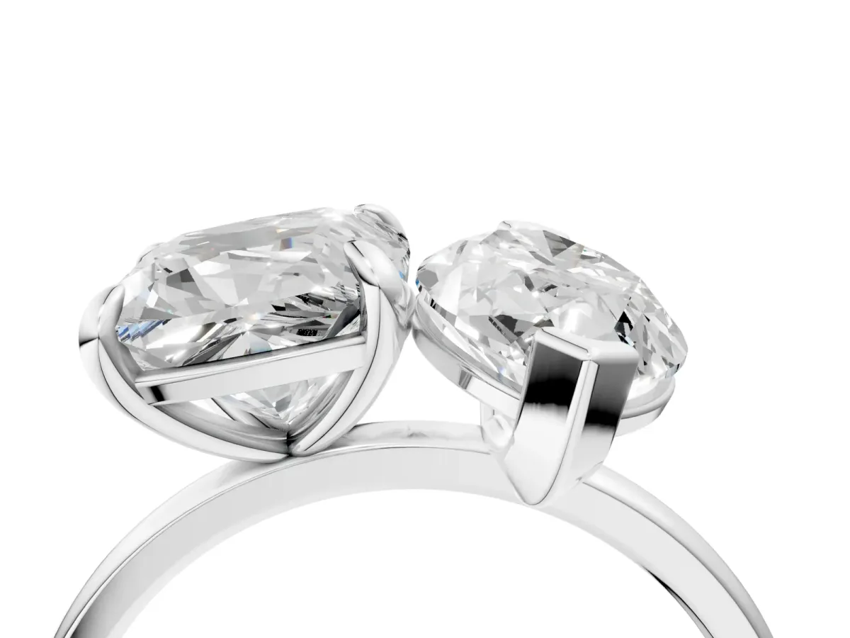 Cushion and Marquise Toi Moi Ring with Prong Setting and Plain Band Silver