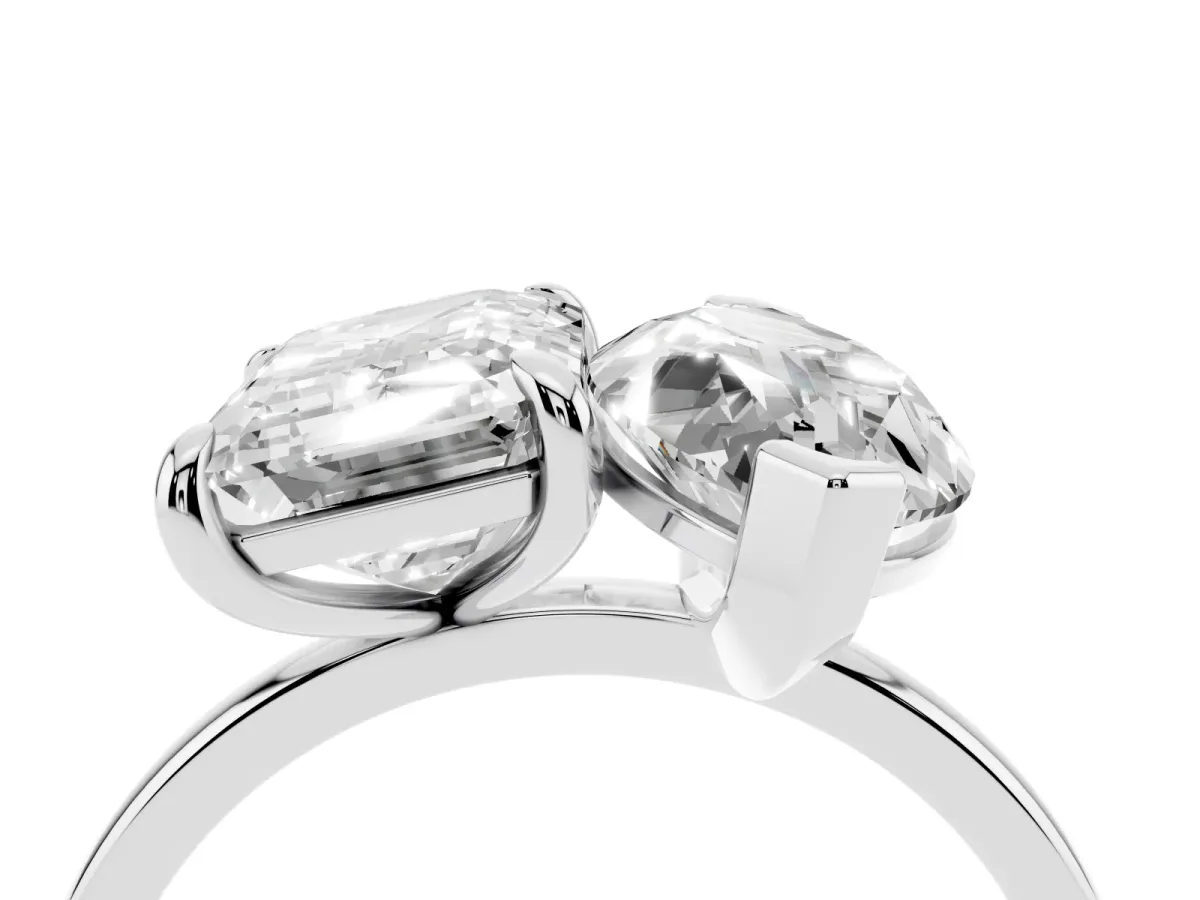 Emerald and Marquise Toi Moi Ring with Prong Setting and Plain Band Silver