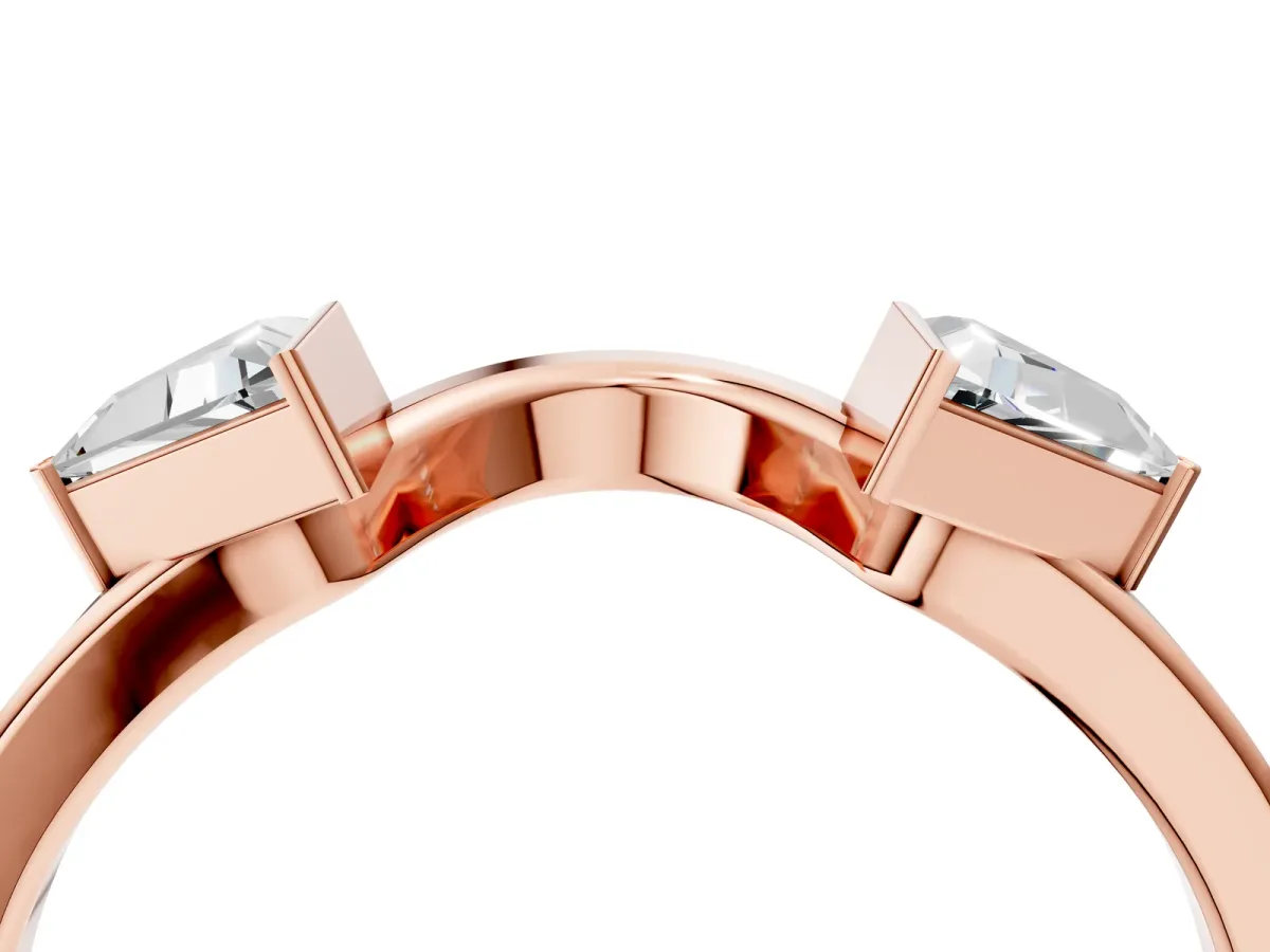 Trillion Diamond Open Band Ring with Bezel Setting Rose gold