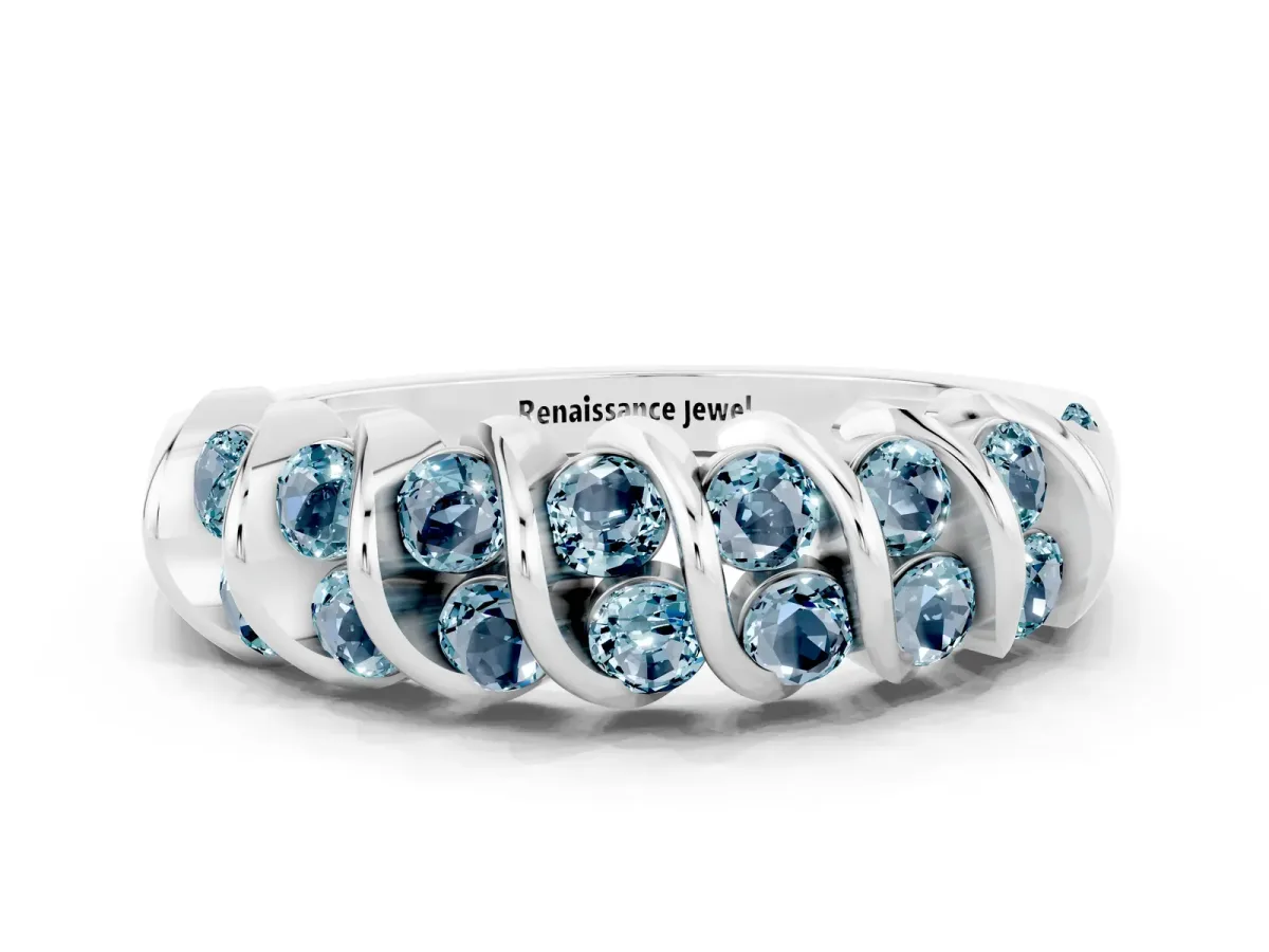 Channel Set Round Aquamarine Multi-Row Band Platinum