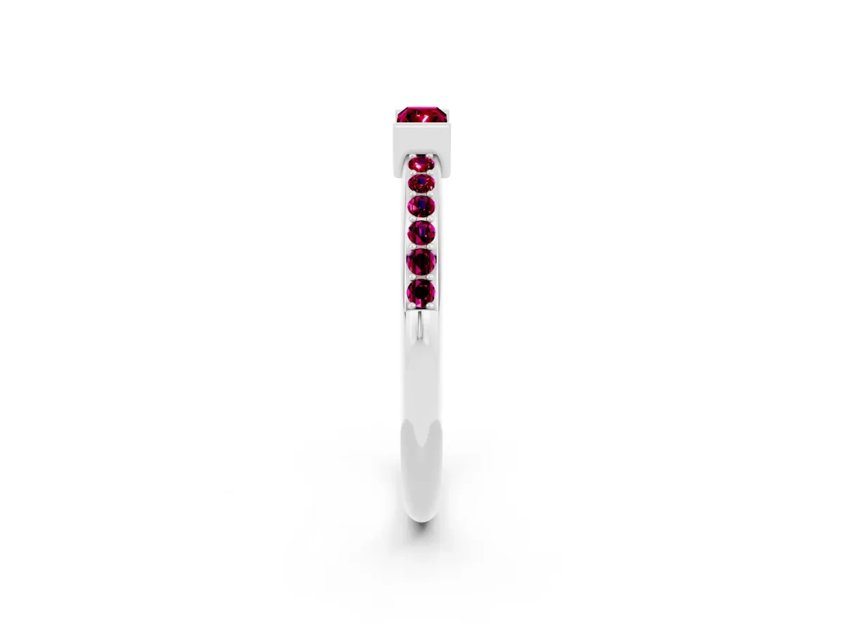 Baguette Garnet Pavé Band with Bar Setting Platinum