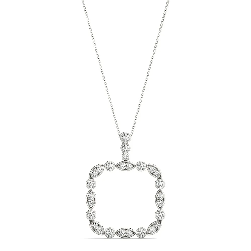 Bezel Marquise and Round Diamond Pendant Silver