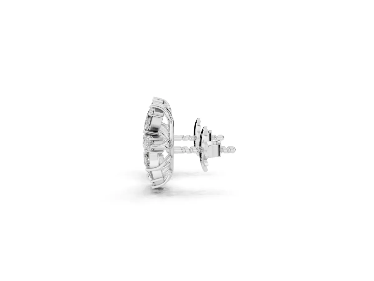 Pear and Marquise Diamond Cluster Stud Earrings Silver