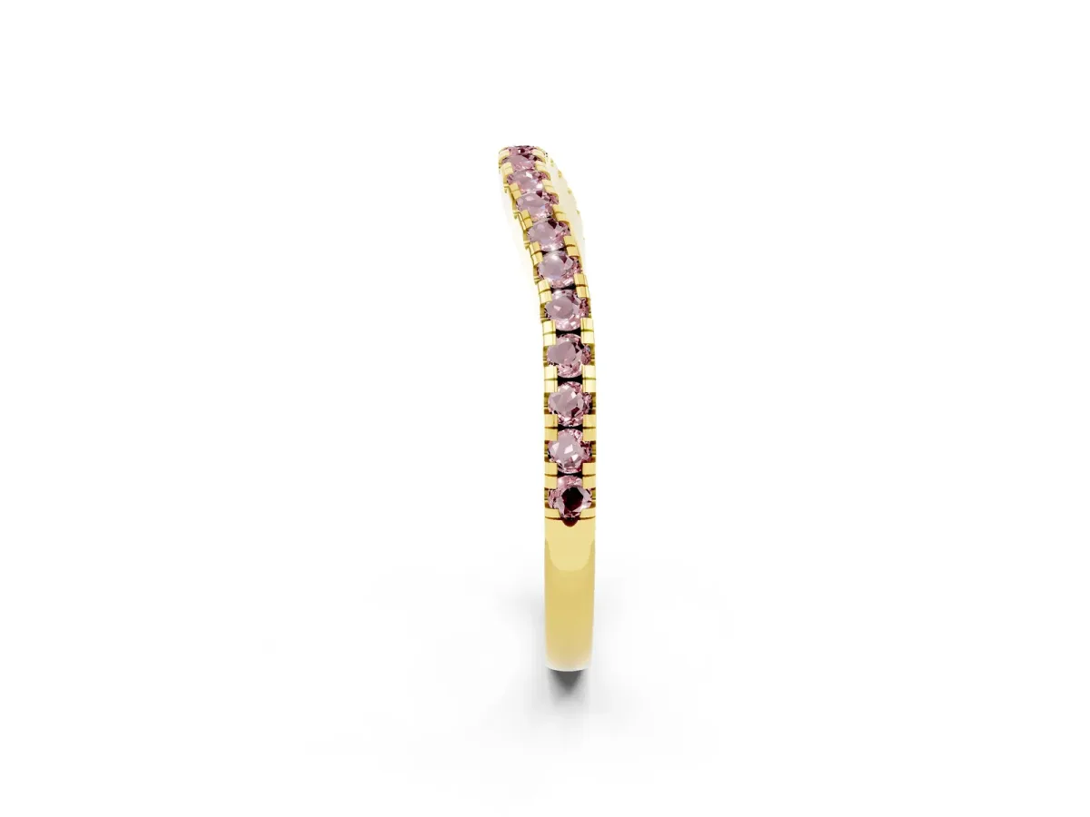 Round Morganite Pavé Half Eternity Band with Shared Prong Setting Yellow gold