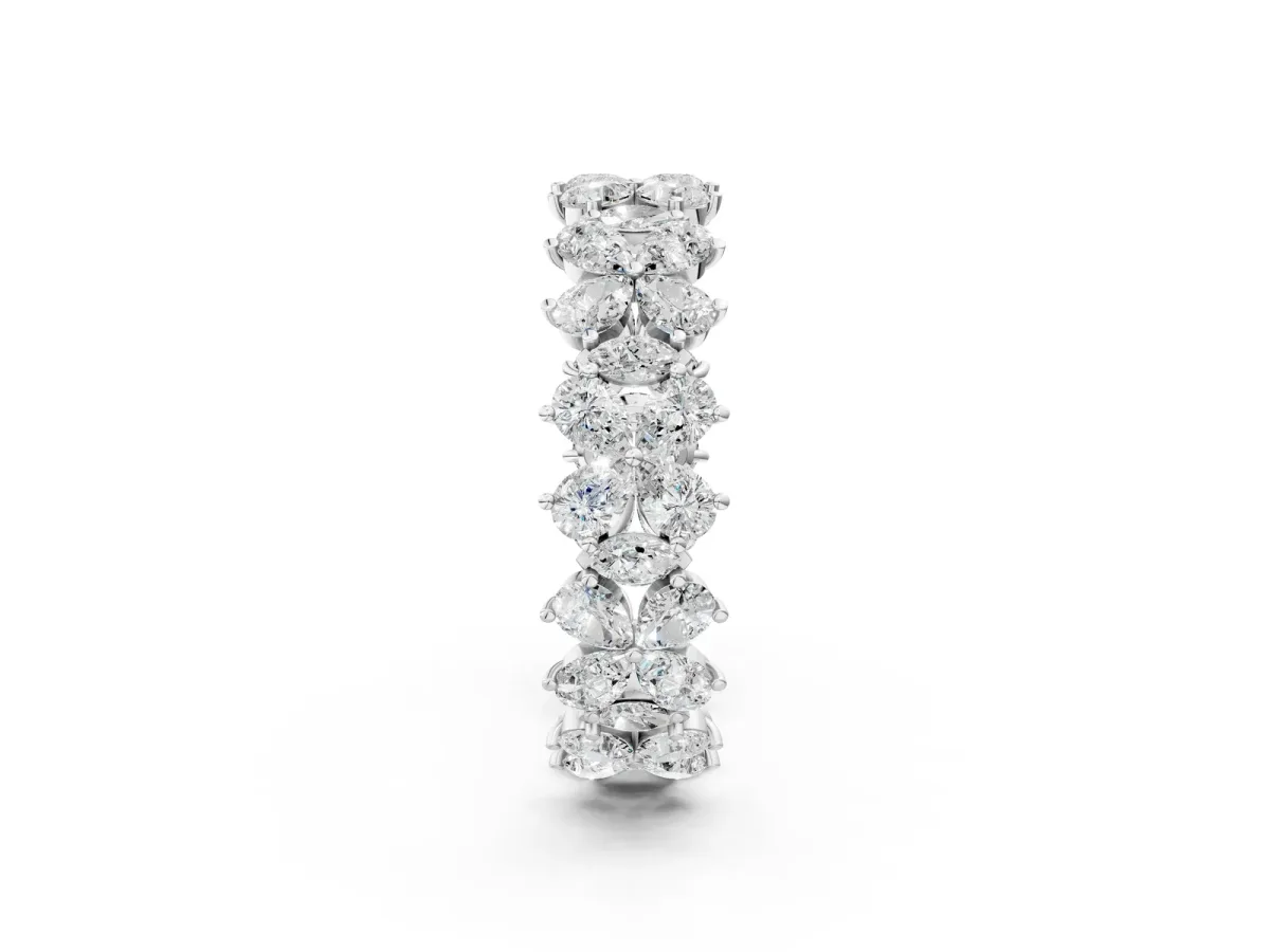 Pear and Marquise Diamond Floral Promise Ring Platinum