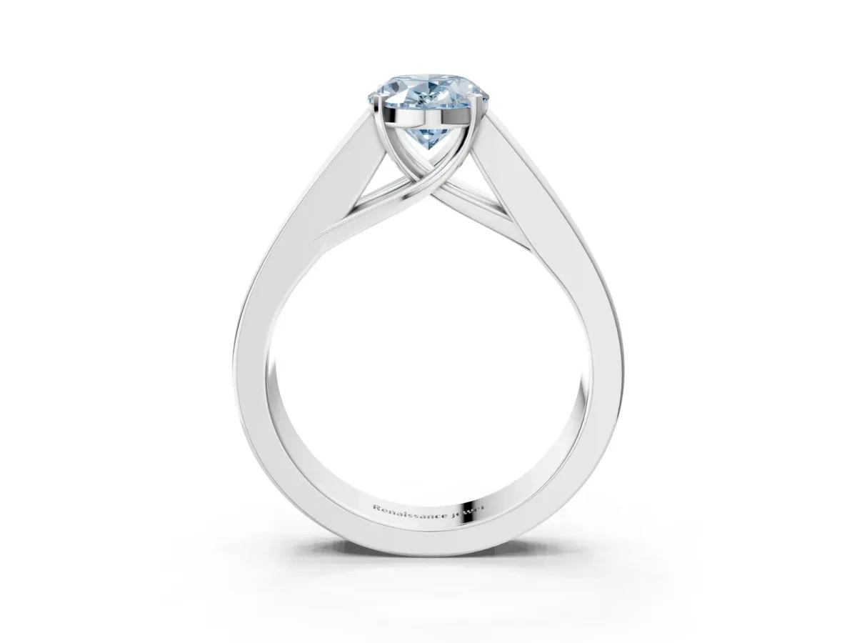 Fancy Blue Oval Cut Cut Channel Set Solitaire Ring with Four-Prong Setting White gold