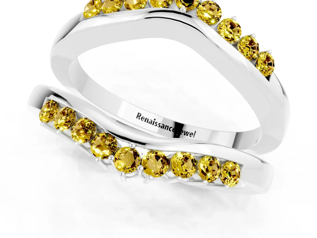 Round Yellow Sapphire Chevron Contour Band with Prong Setting Silver