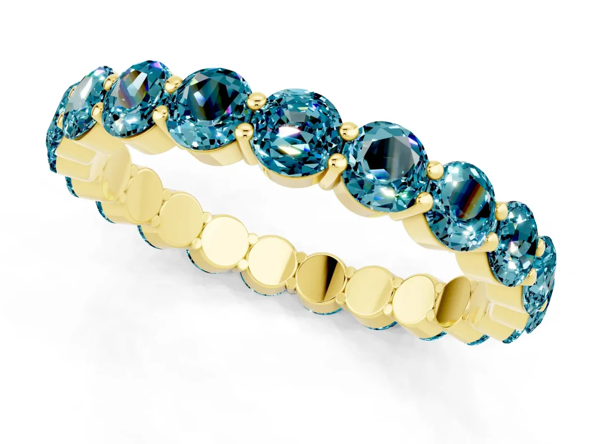Round Blue Topaz Eternity Band with U-Prong Setting Yellow gold