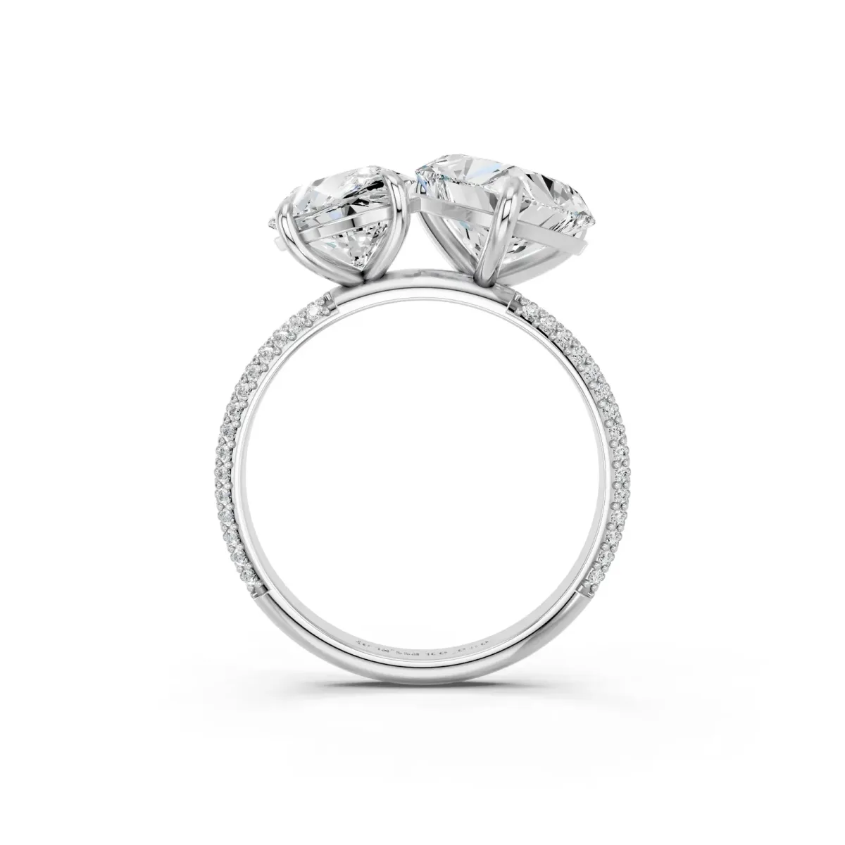 Round and Heart Toi Moi Ring with Prong Setting and Micro Pave Band Silver