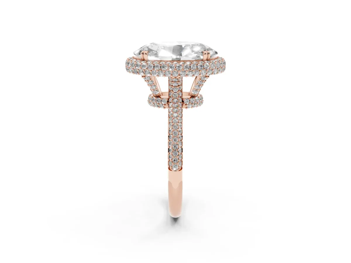Oval Diamond Halo Ring with Round Diamond Accents Rose gold